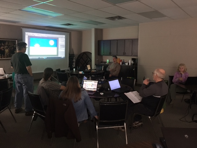 Julian demonstrating B & W conversion methods on his now famous manufactured pastoral scene. Photo by Greg McMillan.